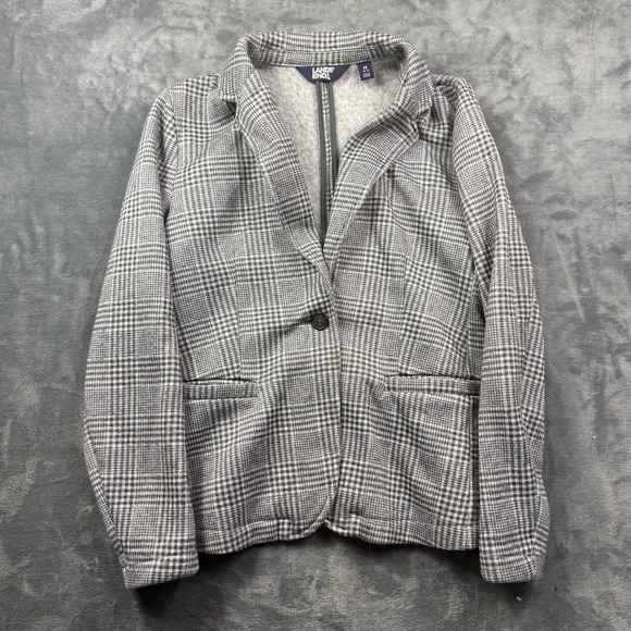 Lands' End Jackets & Blazers - Lands' End Glen Plaid Notch Fleece Blazer Womens Size Medium Black White